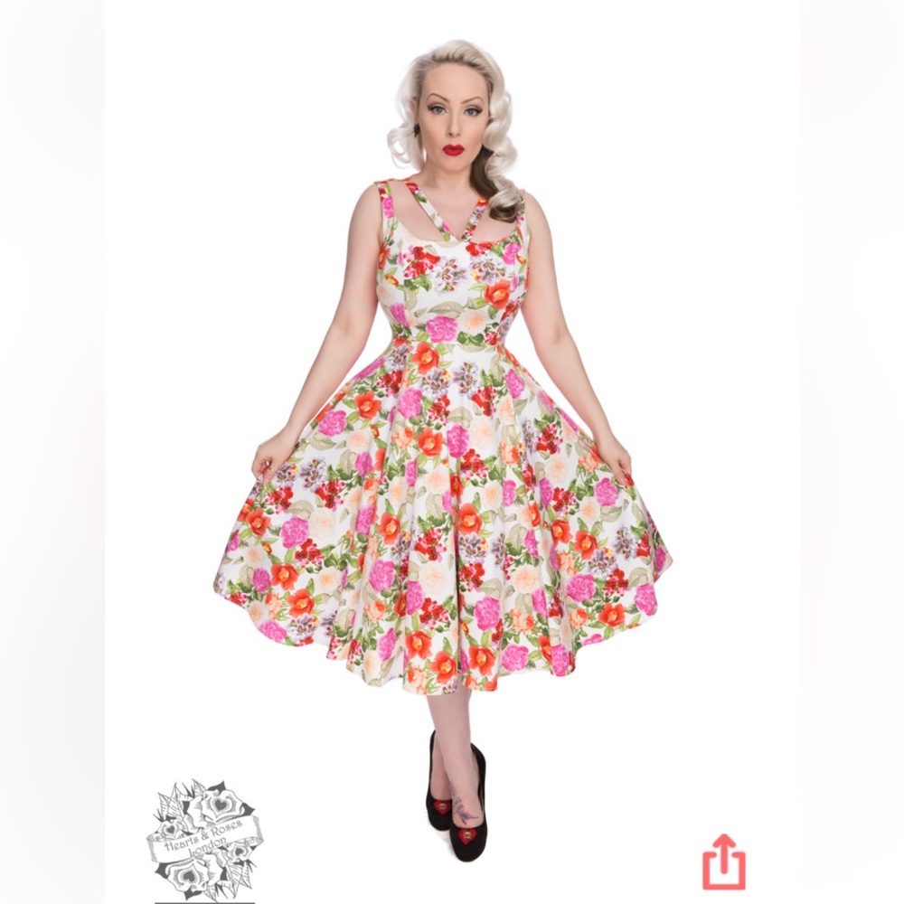 Rockabilly 1950s Roll-in Floral Swing Midi Dress, Fit And Flare